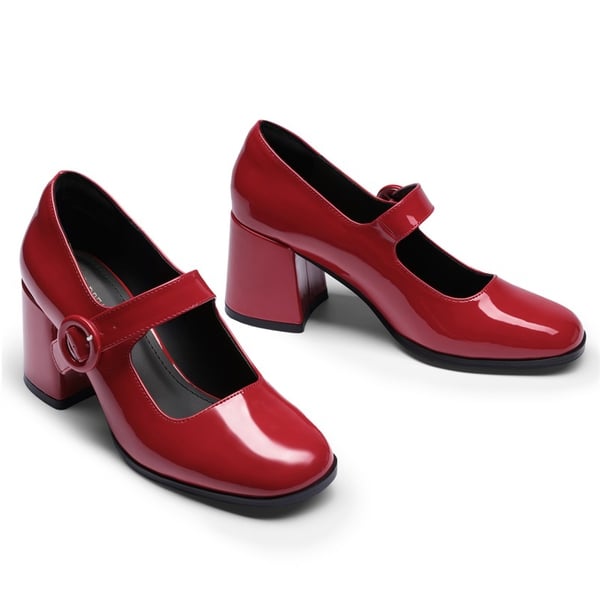 Chunky Mary Jane Pumps - BRIGHT RED - 4